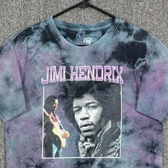 Jimi Hendrix T-Shirt Mens S Purple Tie Dye Playing Guitar Legend Rocker Graphics - Picture 2 of 9